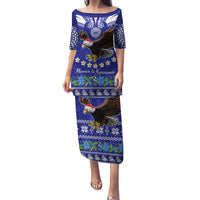 American Samoa Christmas Puletasi Manuia le Kerisimasi Polynesian Tribal LT9 Long Dress Blue - Polynesian Pride