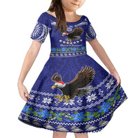 Personalised American Samoa Christmas Kid Short Sleeve Dress Manuia le Kerisimasi Polynesian Tribal LT9 KID Blue - Polynesian Pride