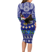 Personalised American Samoa Christmas Long Sleeve Bodycon Dress Manuia le Kerisimasi Polynesian Tribal LT9 - Polynesian Pride