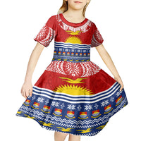 Kiribati Christmas Kid Short Sleeve Dress Tekeraoi n Te Tiritimati Polynesian Tribal LT9 - Polynesian Pride