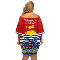 Kiribati Christmas Off Shoulder Short Dress Tekeraoi n Te Tiritimati Polynesian Tribal LT9 - Polynesian Pride