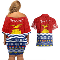 Personalised Kiribati Christmas Couples Matching Off Shoulder Short Dress and Hawaiian Shirt Tekeraoi n Te Tiritimati Polynesian Tribal LT9 - Polynesian Pride