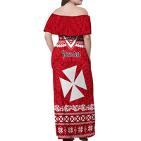 Personalised Wallis and Futuna Christmas Off Shoulder Maxi Dress Polynesian Tribal LT9 - Polynesian Pride