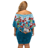 Fijian Tagimoucia Flowers Off Shoulder Short Dress Christmas Coquette bow LT9 - Polynesian Pride