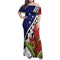 Samoan Ula Fala Flowers Family Matching Off Shoulder Maxi Dress and Hawaiian Shirt Christmas Santa Belt