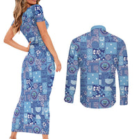 Federated States of Micronesia Merry Christmas Couples Matching Short Sleeve Bodycon Dress and Long Sleeve Button Shirt Pacific Patchwork Xmas Vibes - Polynesian Pride