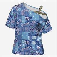 Federated States of Micronesia Merry Christmas Cross Shoulder Shirt Pacific Patchwork Xmas Vibes - Polynesian Pride