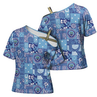 Federated States of Micronesia Merry Christmas Cross Shoulder Shirt Pacific Patchwork Xmas Vibes - Polynesian Pride