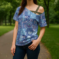 Federated States of Micronesia Merry Christmas Cross Shoulder Shirt Pacific Patchwork Xmas Vibes - Polynesian Pride