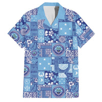 Federated States of Micronesia Merry Christmas Family Matching Long Sleeve Bodycon Dress and Hawaiian Shirt Pacific Patchwork Xmas Vibes LT9 Dad's Shirt - Short Sleeve Blue - Polynesian Pride