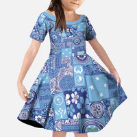 Federated States of Micronesia Merry Christmas Family Matching Mermaid Dress and Hawaiian Shirt Pacific Patchwork Xmas Vibes LT9 Daughter's Dress Blue - Polynesian Pride
