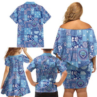 Federated States of Micronesia Merry Christmas Family Matching Off Shoulder Short Dress and Hawaiian Shirt Pacific Patchwork Xmas Vibes - Polynesian Pride