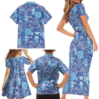 Federated States of Micronesia Merry Christmas Family Matching Short Sleeve Bodycon Dress and Hawaiian Shirt Pacific Patchwork Xmas Vibes - Polynesian Pride