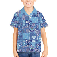 Federated States of Micronesia Merry Christmas Family Matching Summer Maxi Dress and Hawaiian Shirt Pacific Patchwork Xmas Vibes LT9 Son's Shirt Blue - Polynesian Pride