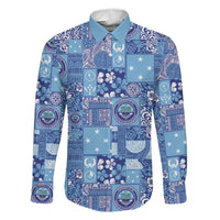 Federated States of Micronesia Merry Christmas Family Matching Tank Maxi Dress and Hawaiian Shirt Pacific Patchwork Xmas Vibes LT9 Dad's Shirt - Long Sleeve Blue - Polynesian Pride
