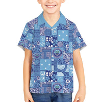 Federated States of Micronesia Merry Christmas Kid Hawaiian Shirt Pacific Patchwork Xmas Vibes LT9 Kid Blue - Polynesian Pride