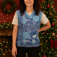 Federated States of Micronesia Merry Christmas Knitted V-Neck Vest Pacific Patchwork Xmas Vibes - Polynesian Pride