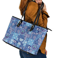 Federated States of Micronesia Merry Christmas Leather Tote Bag Pacific Patchwork Xmas Vibes - Polynesian Pride