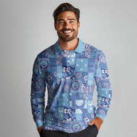 Federated States of Micronesia Merry Christmas Long Sleeve Polo Shirt Pacific Patchwork Xmas Vibes - Polynesian Pride