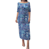 Federated States of Micronesia Merry Christmas Puletasi Pacific Patchwork Xmas Vibes LT9 Long Dress Blue - Polynesian Pride