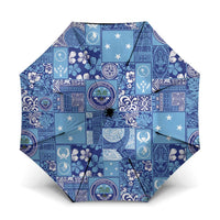 Federated States of Micronesia Merry Christmas Umbrella Pacific Patchwork Xmas Vibes LT9 One Size Folded 11.42 inch Opened Diameter 37.4 inch Blue - Polynesian Pride