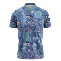 Federated States of Micronesia Merry Christmas Zipper Polo Shirt Pacific Patchwork Xmas Vibes - Polynesian Pride