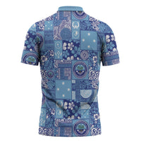 Federated States of Micronesia Merry Christmas Zipper Polo Shirt Pacific Patchwork Xmas Vibes - Polynesian Pride