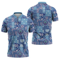 Federated States of Micronesia Merry Christmas Zipper Polo Shirt Pacific Patchwork Xmas Vibes - Polynesian Pride