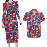 Kiribati Tekeraoi n te Kiritimati Couples Matching Long Sleeve Bodycon Dress and Hawaiian Shirt Pacific Patchwork Xmas Vibes - Polynesian Pride