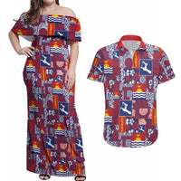 Kiribati Tekeraoi n te Kiritimati Couples Matching Off Shoulder Maxi Dress and Hawaiian Shirt Pacific Patchwork Xmas Vibes LT9 Red - Polynesian Pride