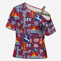 Kiribati Tekeraoi n te Kiritimati Cross Shoulder Shirt Pacific Patchwork Xmas Vibes LT9 Female Red - Polynesian Pride