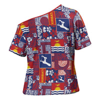 Kiribati Tekeraoi n te Kiritimati Cross Shoulder Shirt Pacific Patchwork Xmas Vibes LT9 - Polynesian Pride