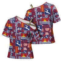 Kiribati Tekeraoi n te Kiritimati Cross Shoulder Shirt Pacific Patchwork Xmas Vibes LT9 - Polynesian Pride