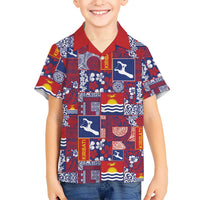 Kiribati Tekeraoi n te Kiritimati Family Matching Off Shoulder Maxi Dress and Hawaiian Shirt Pacific Patchwork Xmas Vibes - Polynesian Pride