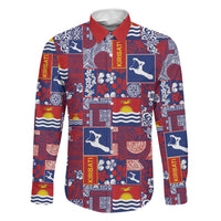 Kiribati Tekeraoi n te Kiritimati Family Matching Tank Maxi Dress and Hawaiian Shirt Pacific Patchwork Xmas Vibes LT9 Dad's Shirt - Long Sleeve Red - Polynesian Pride
