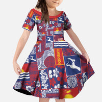 Kiribati Tekeraoi n te Kiritimati Kid Short Sleeve Dress Pacific Patchwork Xmas Vibes LT9 KID Red - Polynesian Pride