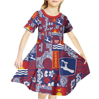 Kiribati Tekeraoi n te Kiritimati Kid Short Sleeve Dress Pacific Patchwork Xmas Vibes LT9 - Polynesian Pride