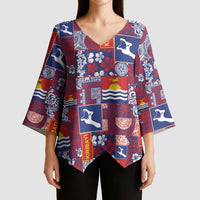 Kiribati Tekeraoi n te Kiritimati Kimono Sleeve Blouse Pacific Patchwork Xmas Vibes - Polynesian Pride