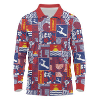 Kiribati Tekeraoi n te Kiritimati Long Sleeve Polo Shirt Pacific Patchwork Xmas Vibes - Polynesian Pride