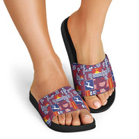 Kiribati Tekeraoi n te Kiritimati Slide Sandals Pacific Patchwork Xmas Vibes - Polynesian Pride