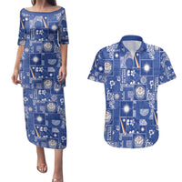 Marshall Islands Merry Christmas Couples Matching Puletasi and Hawaiian Shirt Pacific Patchwork Xmas Vibes LT9 Blue - Polynesian Pride