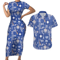 Marshall Islands Merry Christmas Couples Matching Short Sleeve Bodycon Dress and Hawaiian Shirt Pacific Patchwork Xmas Vibes LT9 Blue - Polynesian Pride