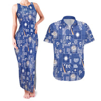 Marshall Islands Merry Christmas Couples Matching Tank Maxi Dress and Hawaiian Shirt Pacific Patchwork Xmas Vibes LT9 Blue - Polynesian Pride