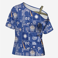 Marshall Islands Merry Christmas Cross Shoulder Shirt Pacific Patchwork Xmas Vibes - Polynesian Pride
