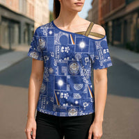 Marshall Islands Merry Christmas Cross Shoulder Shirt Pacific Patchwork Xmas Vibes LT9 - Polynesian Pride