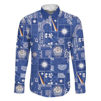 Marshall Islands Merry Christmas Family Matching Summer Maxi Dress and Hawaiian Shirt Pacific Patchwork Xmas Vibes LT9 Dad's Shirt - Long Sleeve Blue - Polynesian Pride