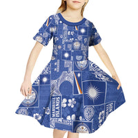 Marshall Islands Merry Christmas Kid Short Sleeve Dress Pacific Patchwork Xmas Vibes LT9 - Polynesian Pride