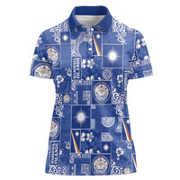 Marshall Islands Merry Christmas Women Polo Shirt Pacific Patchwork Xmas Vibes LT9 Female Blue - Polynesian Pride