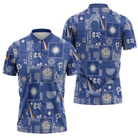 Marshall Islands Merry Christmas Zipper Polo Shirt Pacific Patchwork Xmas Vibes - Polynesian Pride