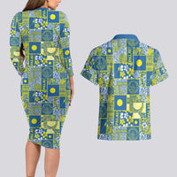 Palau Ungil Kurismas Couples Matching Long Sleeve Bodycon Dress and Hawaiian Shirt Pacific Patchwork Xmas Vibes LT9 - Polynesian Pride